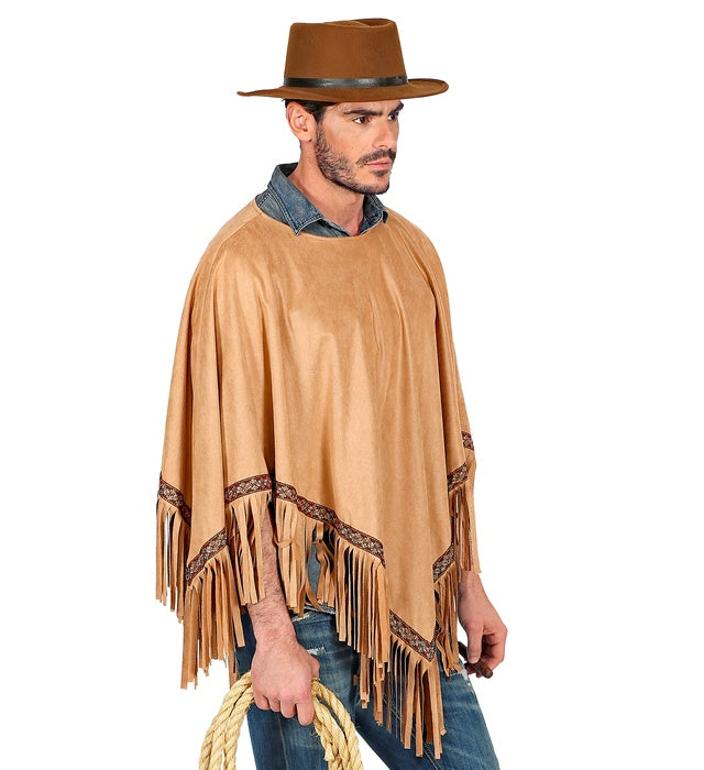 Brauner Poncho in Wildlederoptik als Fasnacht-Kostümzubehör