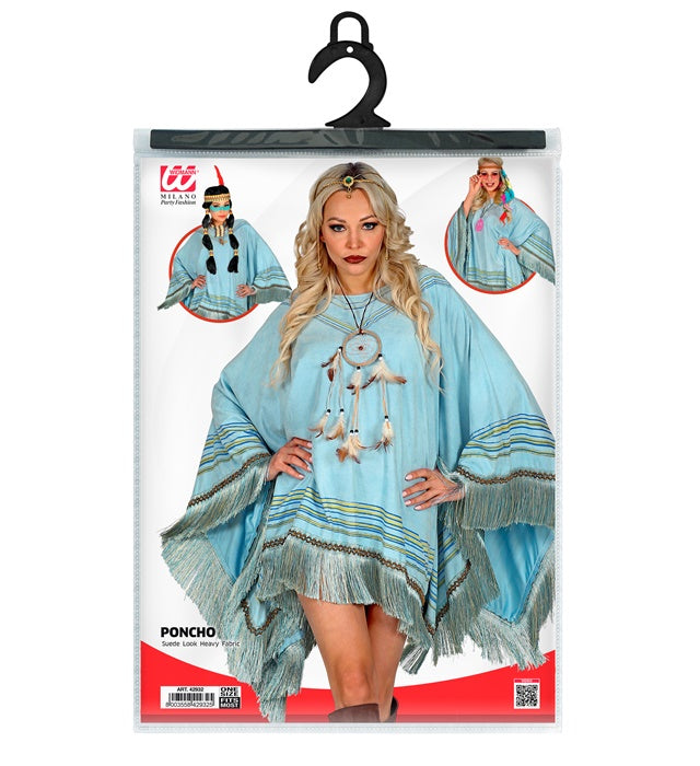 Hellblauer Poncho in Wildlederoptik für Fasnacht und Mottoparty