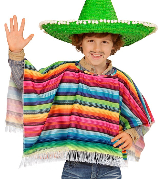 Bunter Mexikaner Poncho mit traditionellem Muster für Fasnacht und Karneval