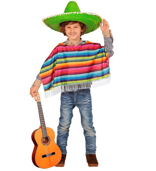 Bunter Mexikaner Poncho mit traditionellem Muster für Fasnacht und Karneval
