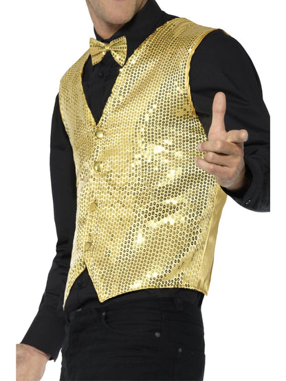 Smiffys goldene Paillettenweste PARTY für Erwachsene – Seitenansicht