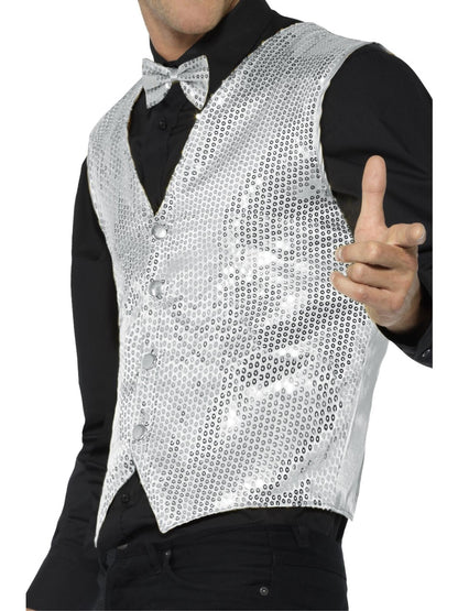 Smiffys PARTY Sequin Waistcoat, Silver CS für Unisex