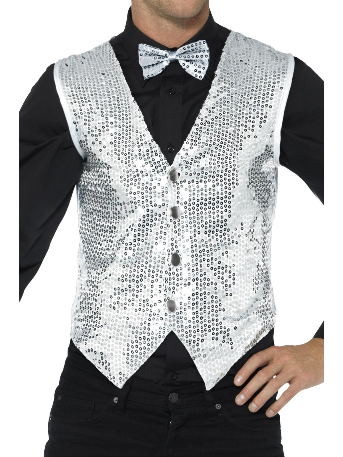 Smiffys PARTY Sequin Waistcoat, Silver CS für Unisex