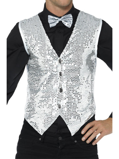 Smiffys PARTY Sequin Waistcoat, Silver CS für Unisex