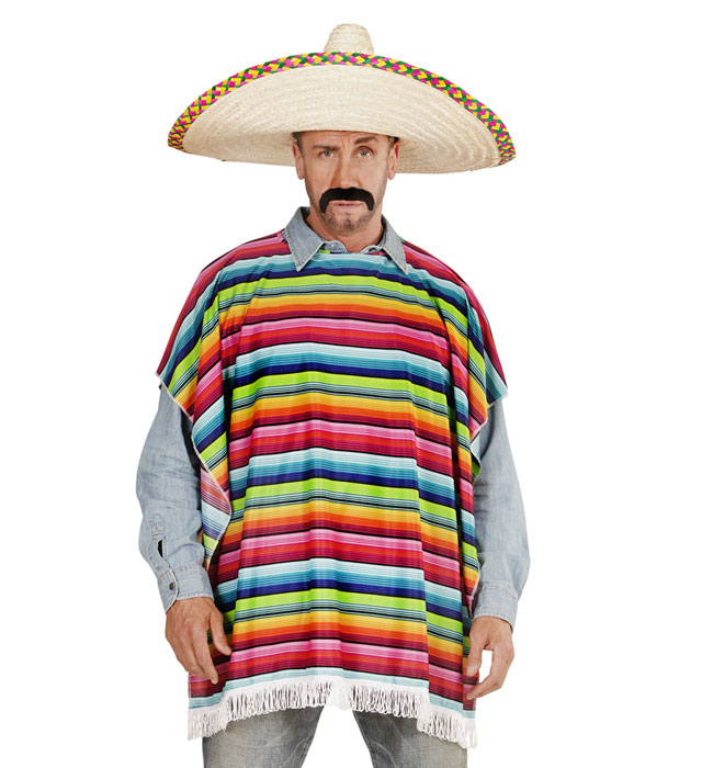 Bunter Mexikaner Poncho mit traditionellem Muster für Fasnacht und Karneval