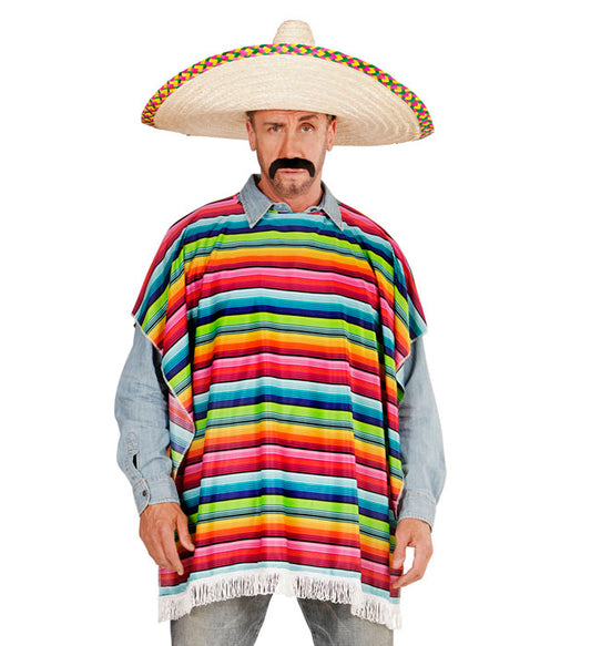 Bunter Mexikaner Poncho mit traditionellem Muster für Fasnacht und Karneval