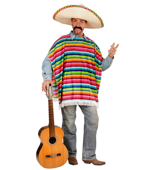 Bunter Mexikaner Poncho mit traditionellem Muster für Fasnacht und Karneval