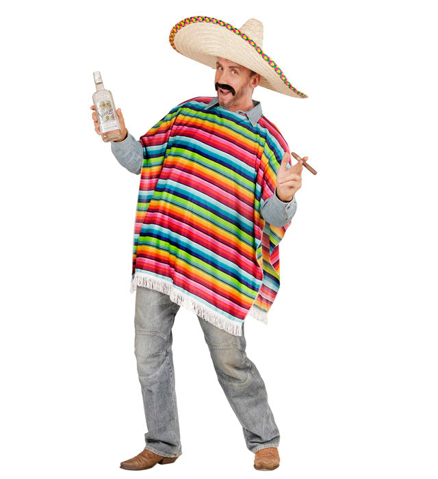 Bunter Mexikaner Poncho mit traditionellem Muster für Fasnacht und Karneval