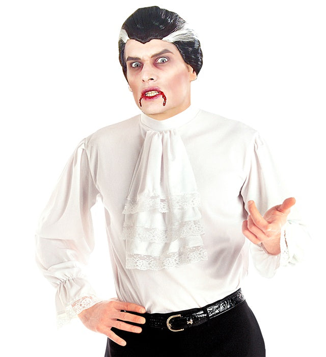 Schwarzes Vampir-Hemd mit weißem Jabot für Halloween und Fasnacht