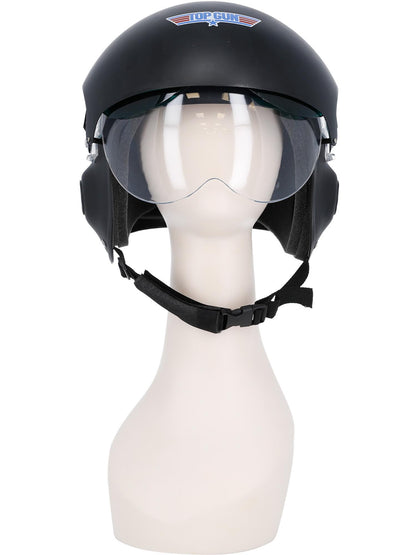 Smiffys AIRFORCE Top Gun Deluxe Helmet schwarz mit verstellbarem Visor und Kinnriemen – Seitenansicht