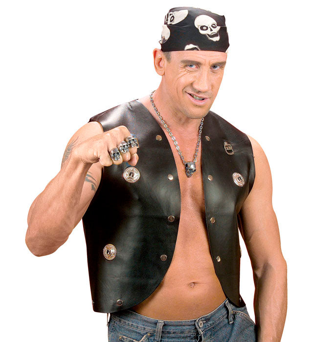Schwarze Kunstleder-Weste mit silbernen Nieten verziert, ideal für Fasnacht und Mottopartys