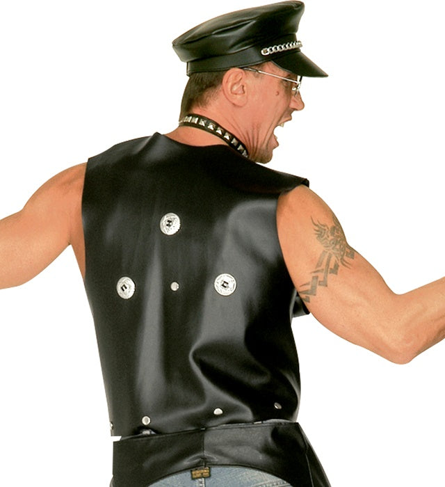 Schwarze Kunstleder-Weste mit silbernen Nieten verziert, ideal für Fasnacht und Mottopartys