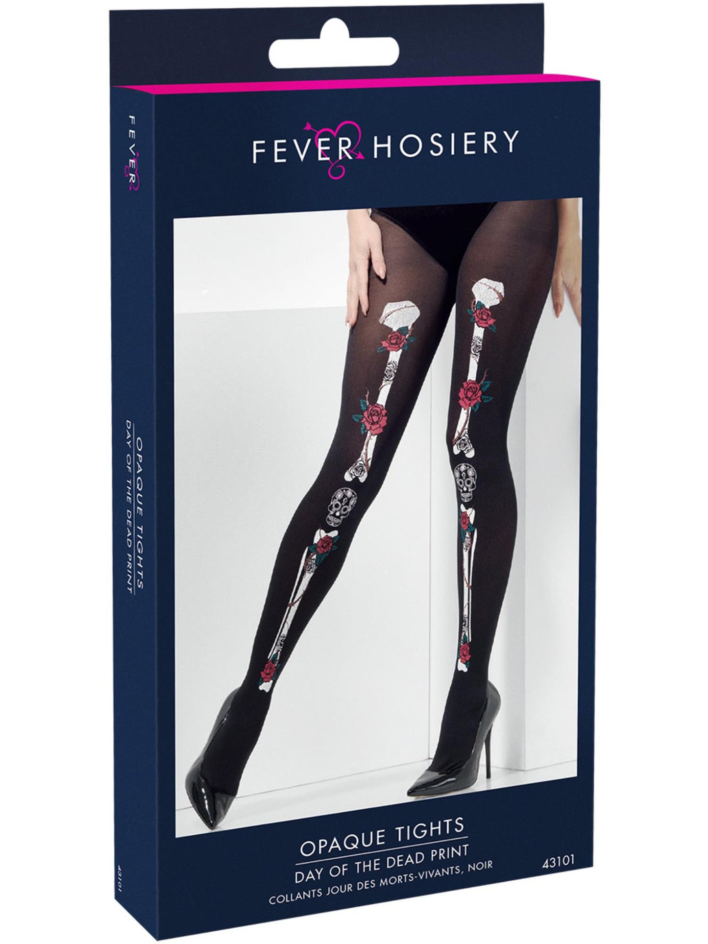 Smiffys DAYDEAD Opaque Day of the Dead Tights, Black für Damen