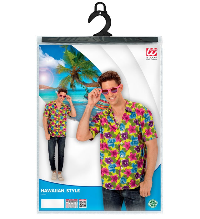 Gelbes Hawaii Hemd mit tropischem Muster für Fasnacht und Karneval