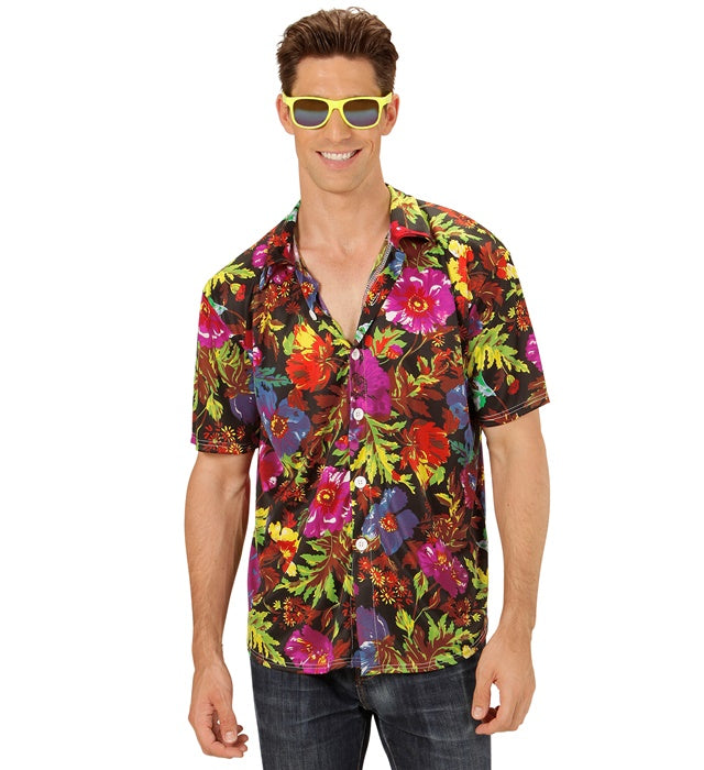 Schwarzes Hawaii Hemd mit buntem tropischem Motiv