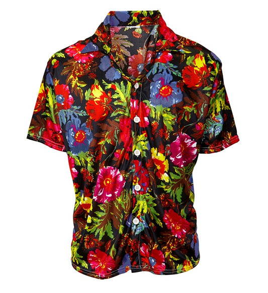Schwarzes Hawaii Hemd mit buntem tropischem Motiv