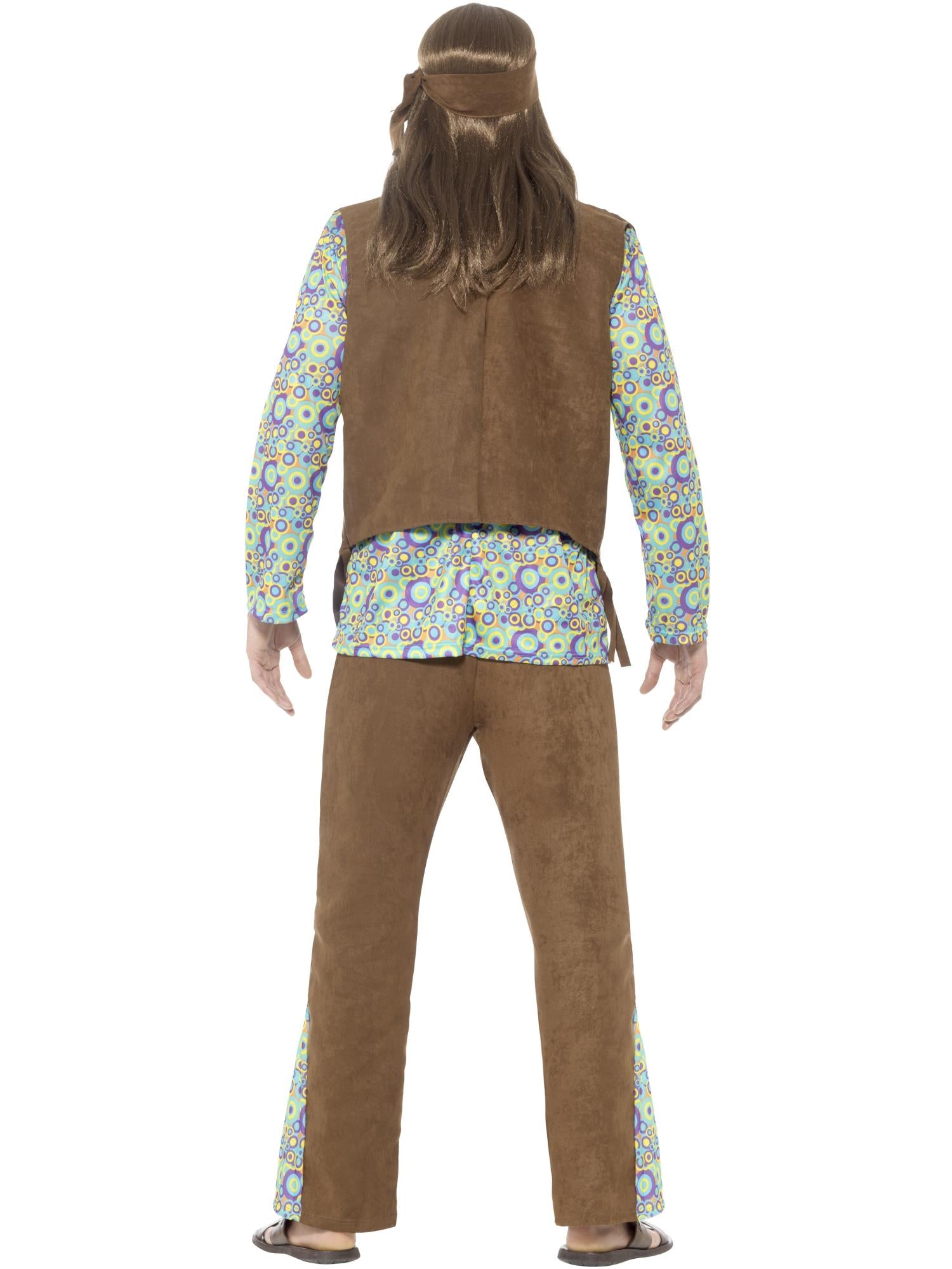 Smiffys Hippie-Kostüm für Herren aus den 1960er-Jahren mit Hose, Oberteil und Weste – Detailansicht