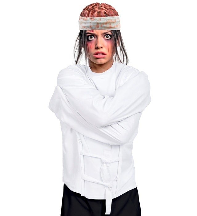 Zwangsjacke Kostüm für Halloween und Fasnacht auf weißem Hintergrund