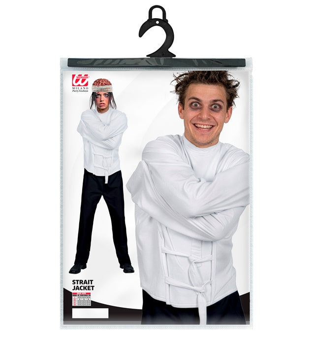 Zwangsjacke Kostüm für Halloween und Fasnacht auf weißem Hintergrund