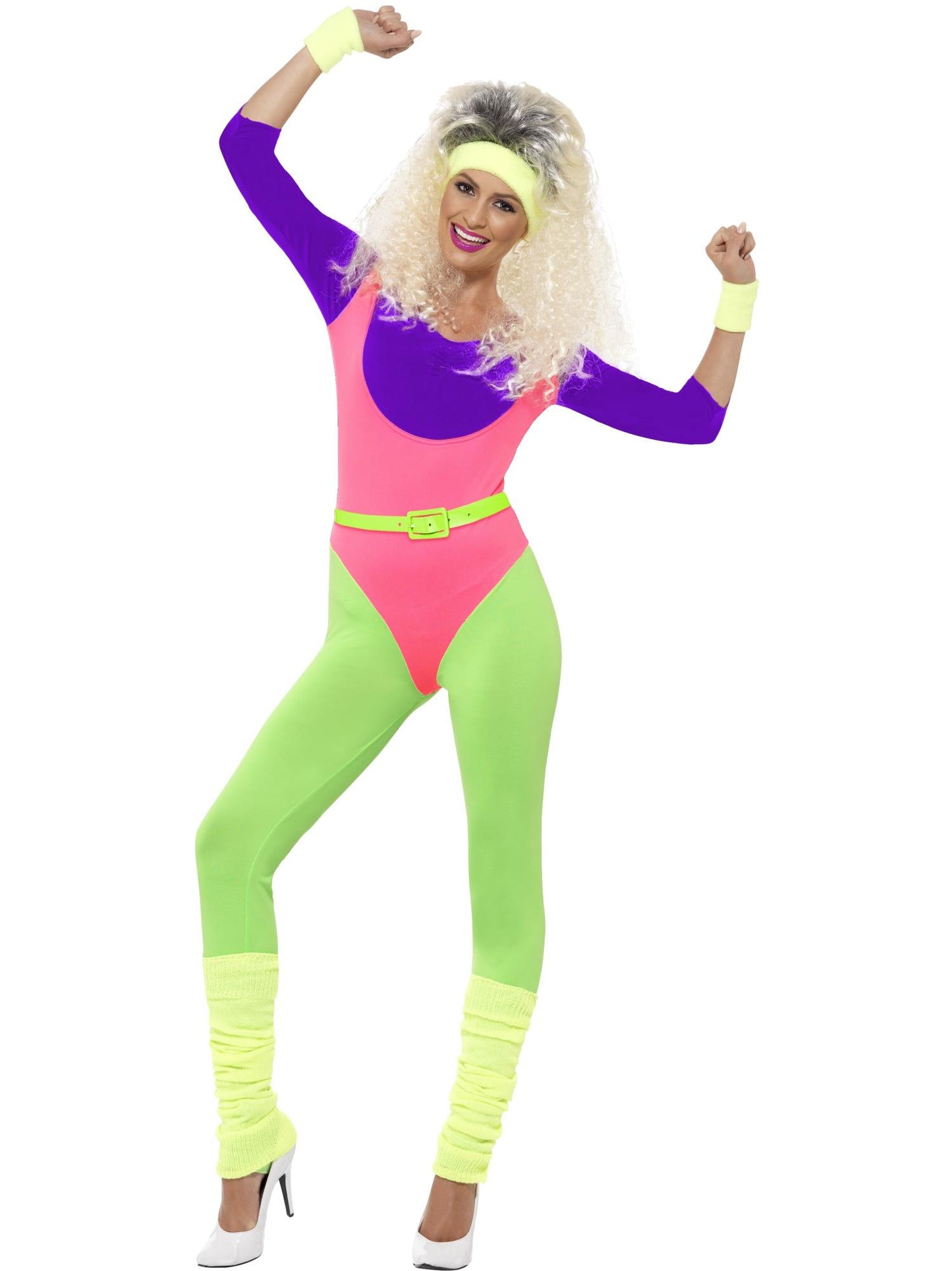 Smiffys 1980S 80s Work Out Costume, with Jumpsuit, Neon CS für Damen