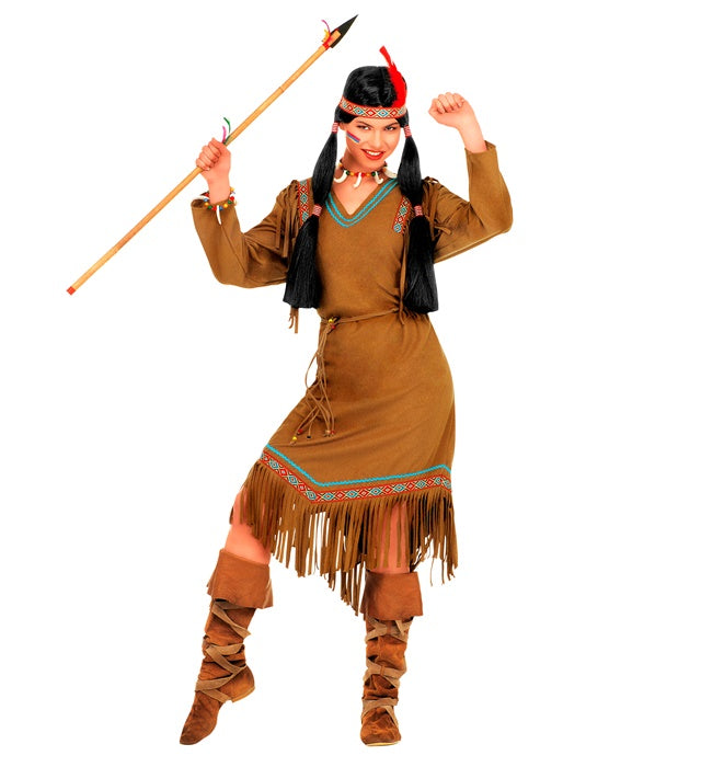 Cheyenne Kostüm-Set mit Kleid, Gürtel und Feder-Kopfschmuck für Fasnacht