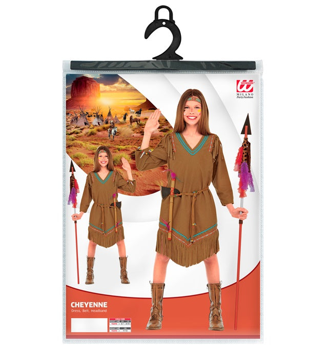 Cheyenne Kostüm-Set bestehend aus Kleid, Gürtel und Stirnband für Fasnacht