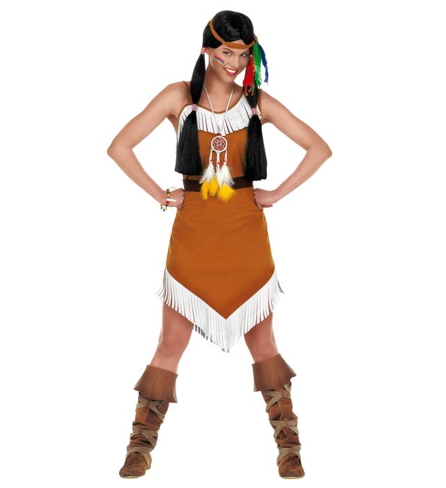 Comanche Kostüm mit Gürtel und Feder-Stirnband für Fasnacht