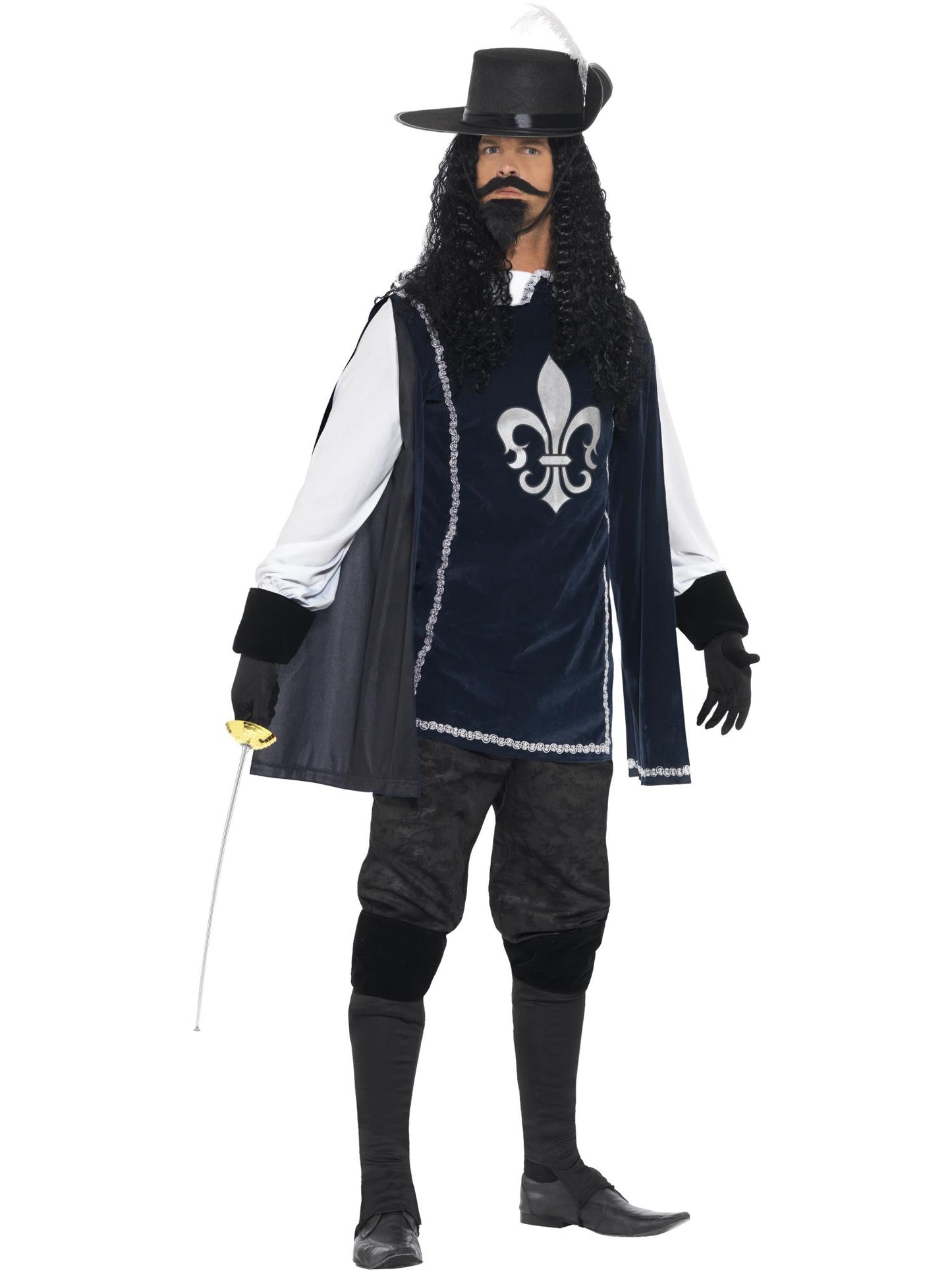 Smiffys MEDIEVAL Musketeer Male Costume, with Top, Hat, Navy CS für Herren