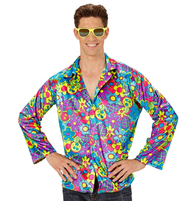 Hippie Flower Shirt mit buntem Blumenmuster für Fasnacht und Karneval