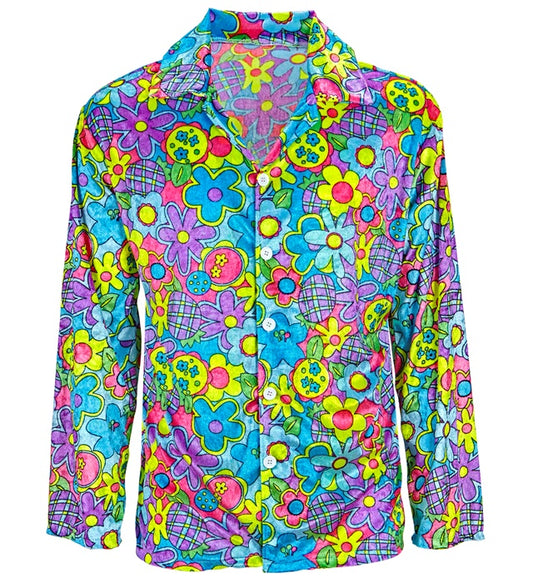 Hippie Flower Shirt mit buntem Blumenmuster für Fasnacht und Karneval