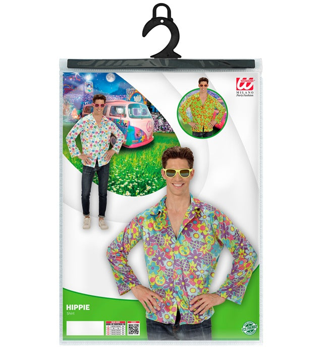 Hippie Flower Shirt mit buntem Blumenmuster für Fasnacht und Karneval
