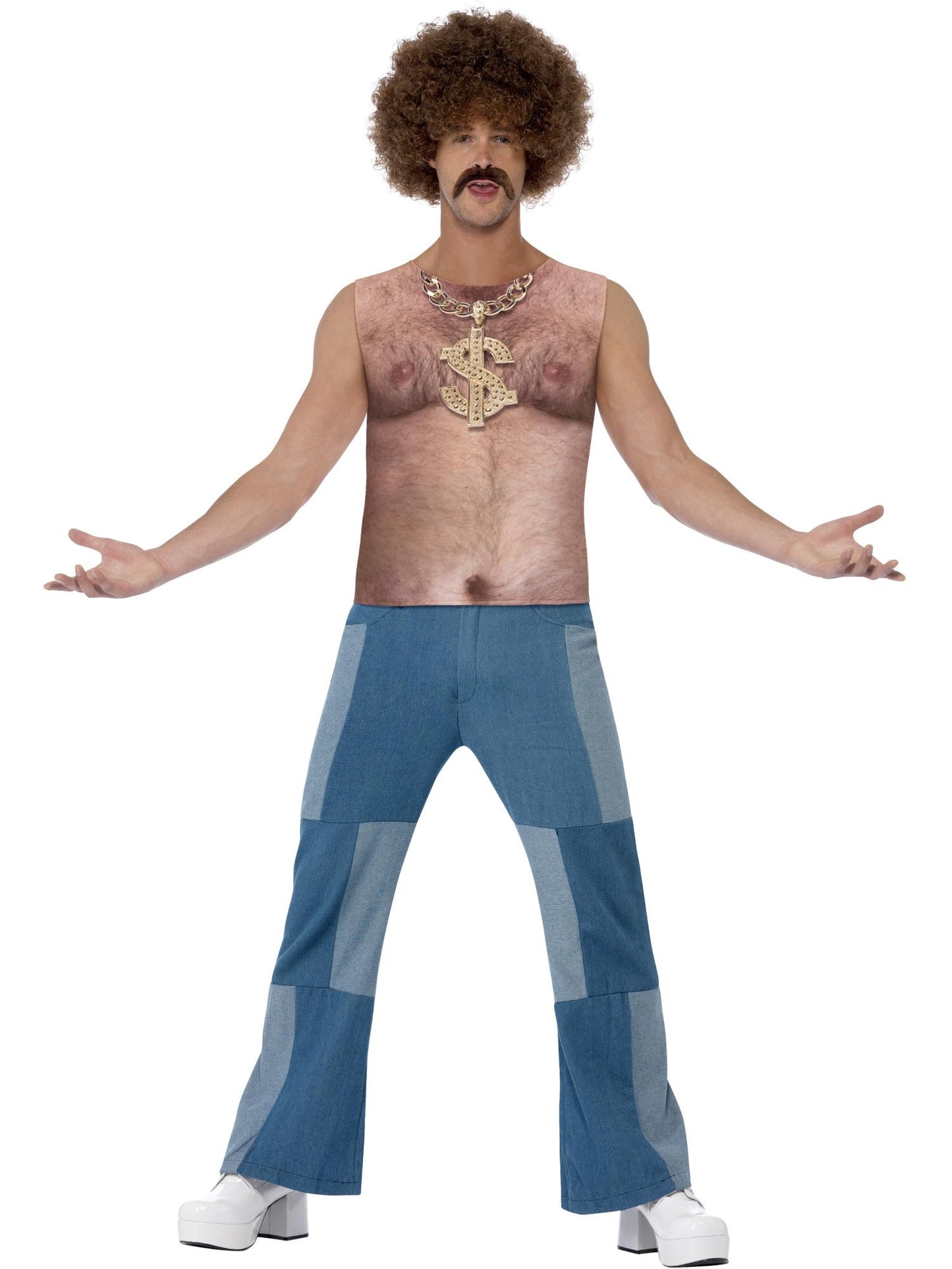 Smiffys COMEDY Realistic 70s Hairy Chest, Sleeveless Top, Nude CS für Herren