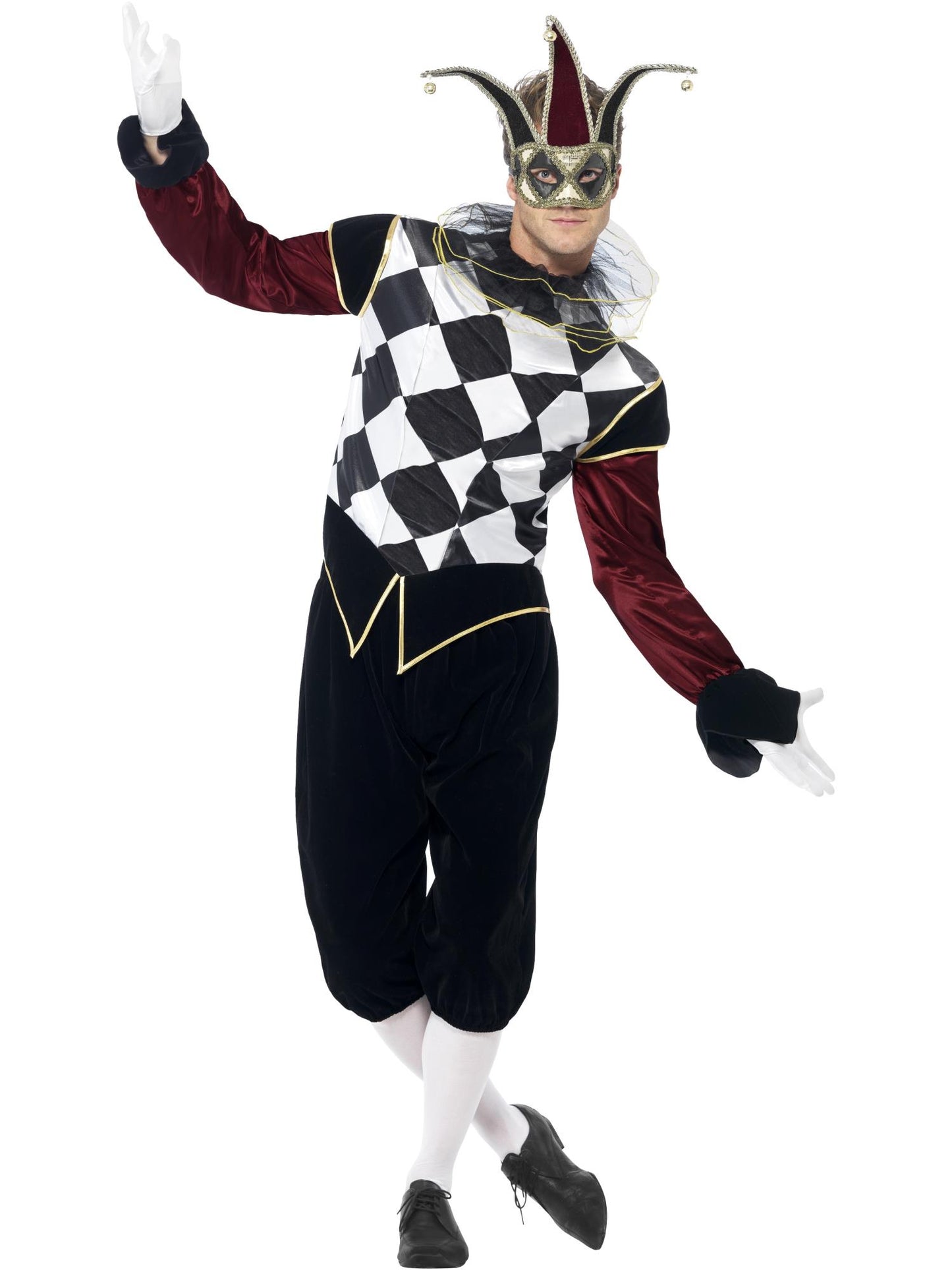 Smiffys CLOWNJEST Gothic Venetian Harlequin Costume, Black CS für Herren
