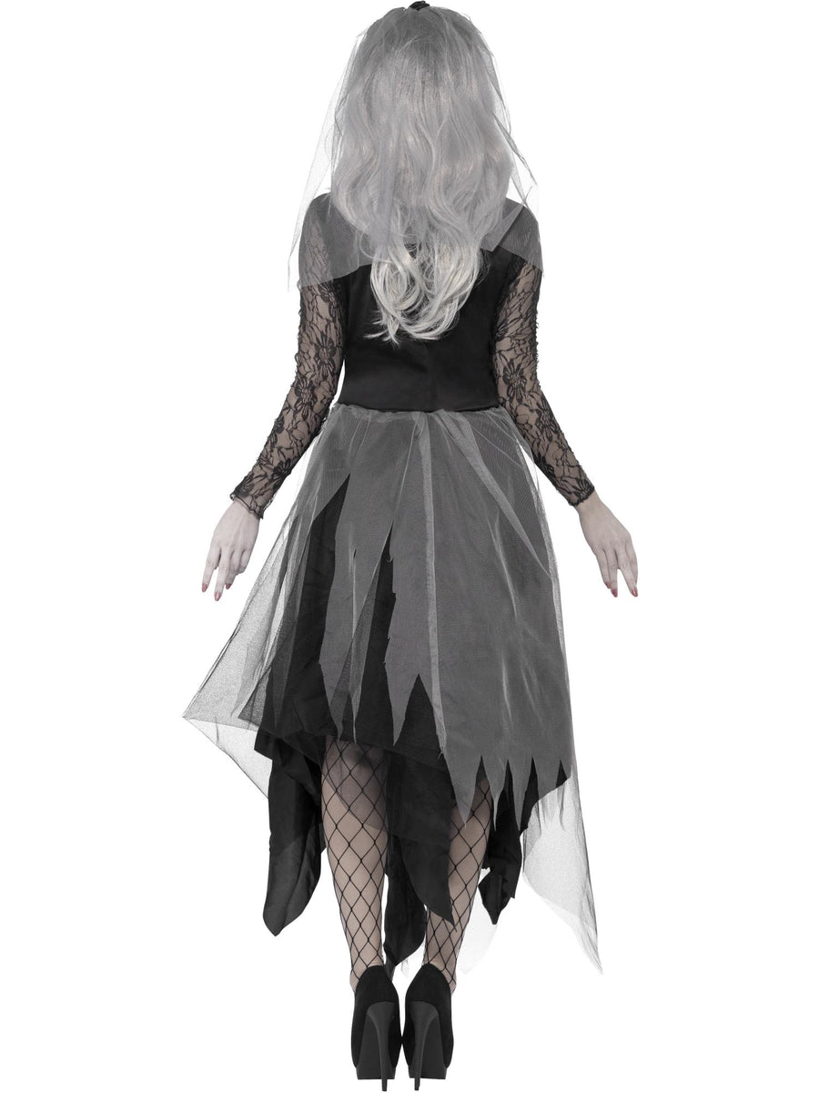 Smiffys Graveyard Bride Kostüm schwarz für Damen mit Kleid und Schleier – Detailansicht