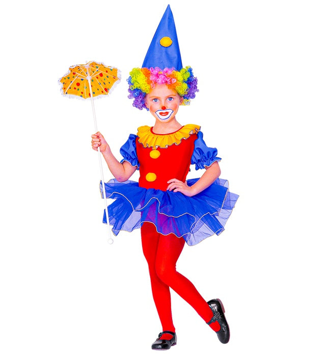 Ballerina Clown Kostüm mit buntem Tutu und Clown-Hut