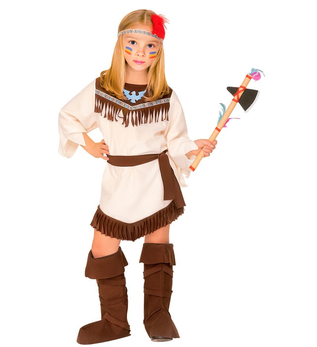 Indianerin Kostüm Set mit Kleid, Gürtel, Stirnband und Überstiefeln für Fasnacht