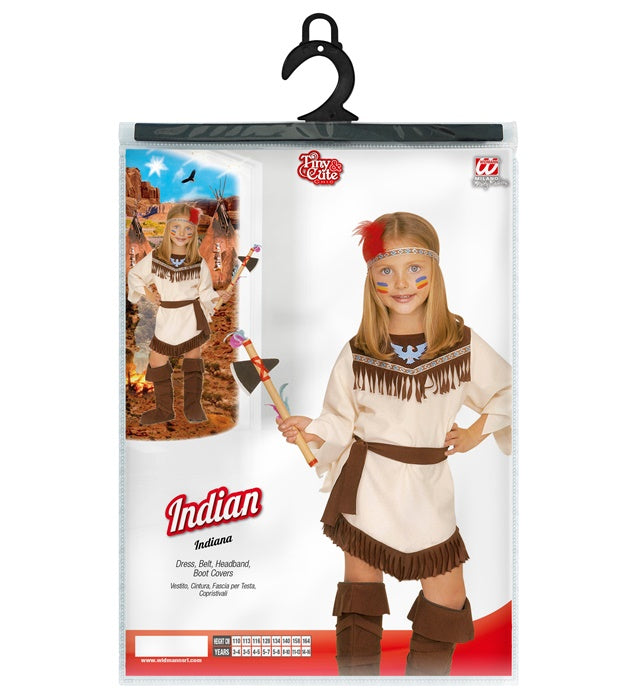 Indianerin Kostüm Set mit Kleid, Gürtel, Stirnband und Überstiefeln für Fasnacht