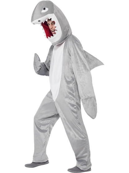 Smiffys Shark Kostüm grau für Erwachsene mit Bodysuit und Kapuze – Produktansicht