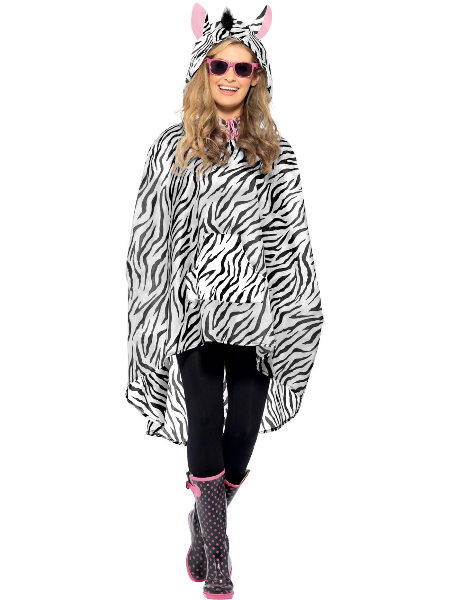Smiffys ANIMAL Zebra Party Poncho, Black & White CS für Unisex