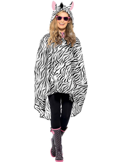 Smiffys ANIMAL Zebra Party Poncho, Black & White CS für Unisex