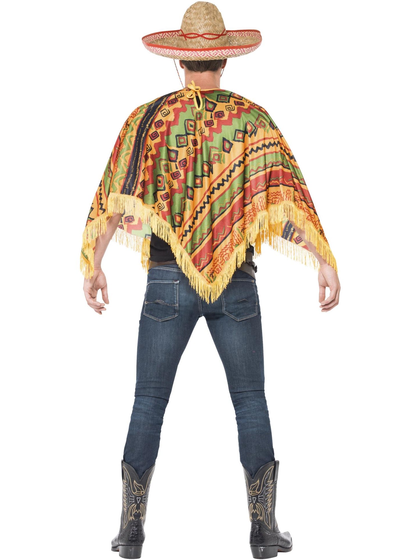 Smiffys WESTERN Poncho & Moustache, Orange CS für Herren