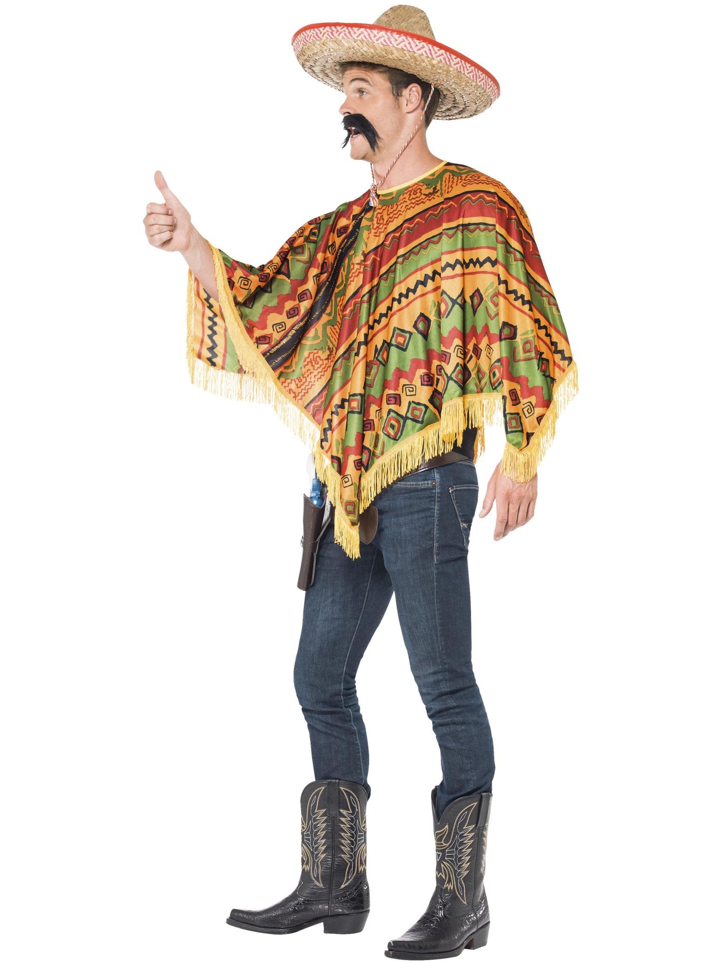 Smiffys WESTERN Poncho & Moustache, Orange CS für Herren