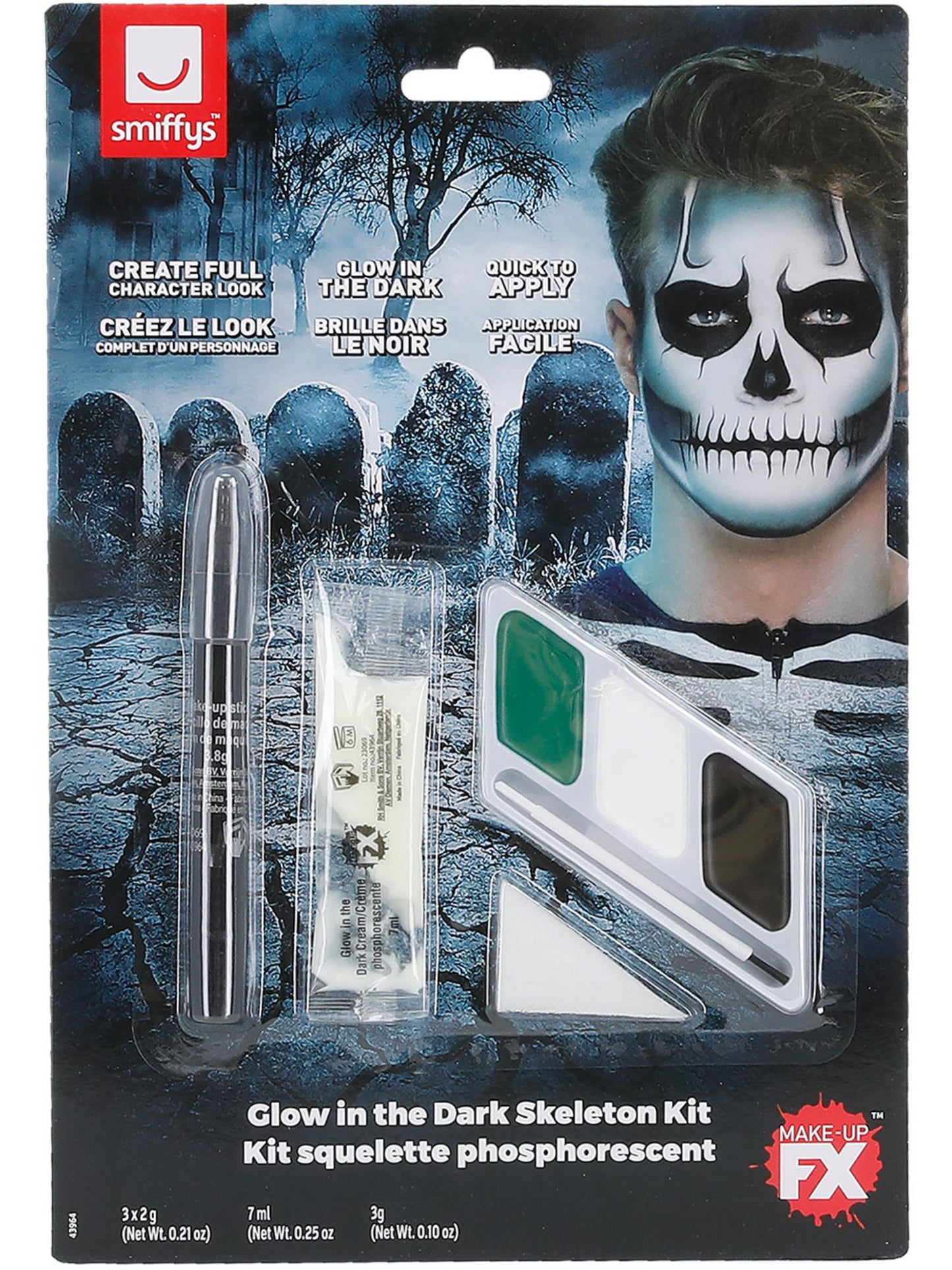 COSMETIC Smiffys Make-Up FX, GID Skeleton Kit, Grease, Blac CD für Unisex