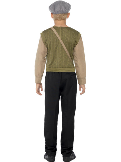 Smiffys 1940s Evacuee Boy Kit für Jungen in Grün mit Pullover, Hut und Tasche – Detailansicht