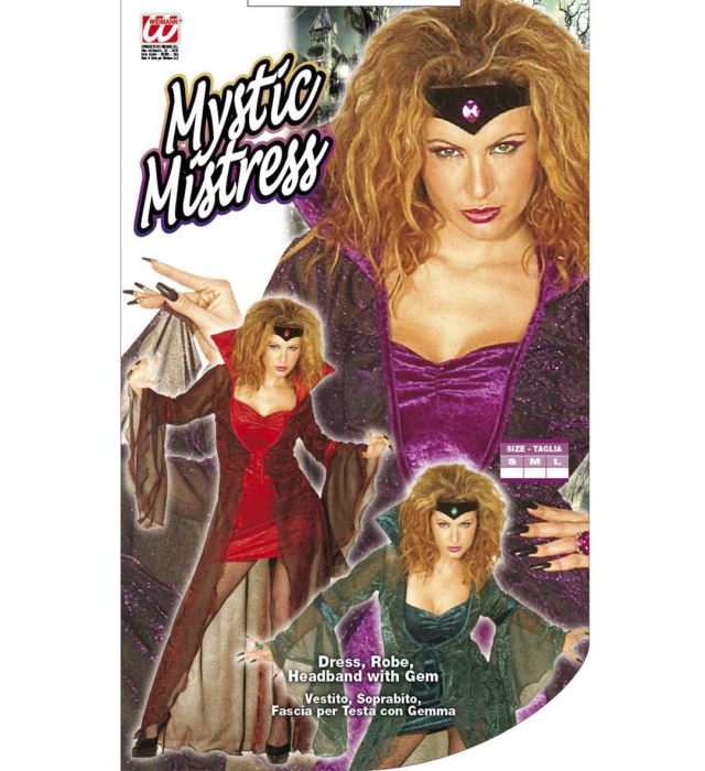 Mystic Mistress Kostümset mit Kleid, Überzieher und Edelstein-Stirnband in verschiedenen Farben
