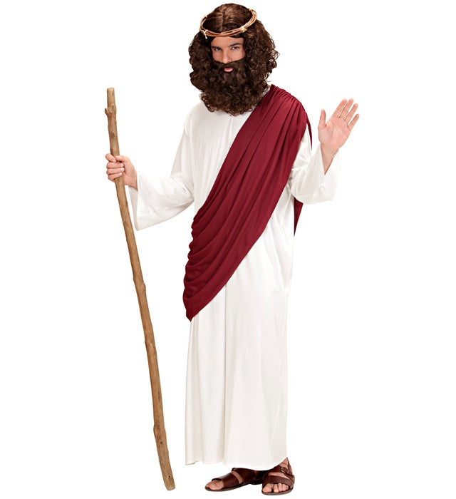 Messias-Kostüm mit weisser Tunika, Toga und Dornenkrone für Fasnacht