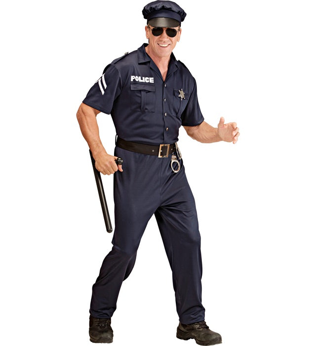 Polizist-Kostüm mit Mütze und Gürtel für Fasnacht und Karneval