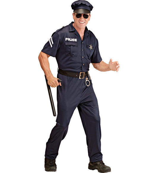 Polizist-Kostüm mit Mütze und Gürtel für Fasnacht und Karneval