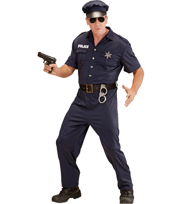 Polizist-Kostüm mit Mütze und Gürtel für Fasnacht und Karneval