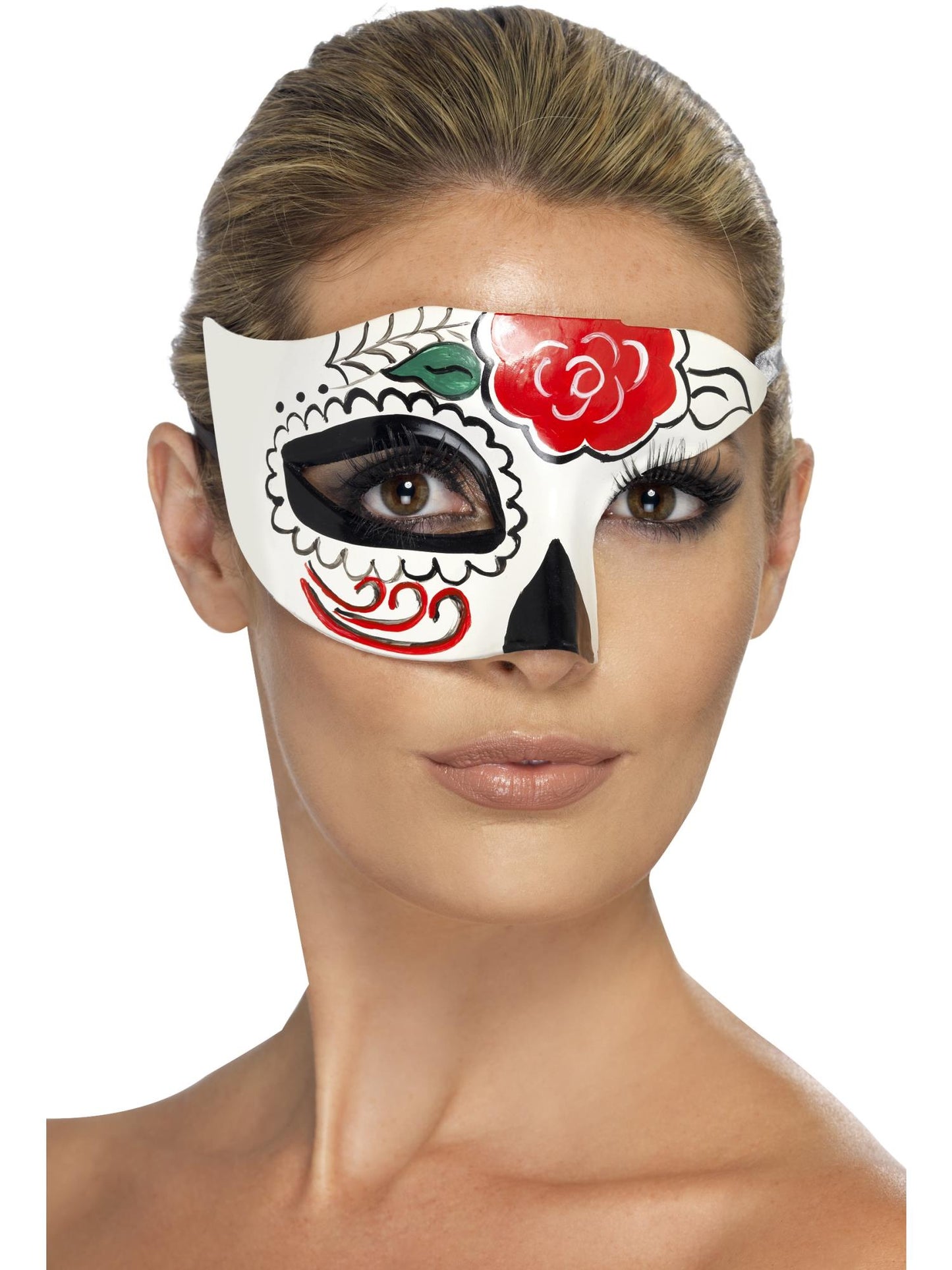 Smiffys DAYDEAD Day of the Dead Half Eye Mask, White für Unisex